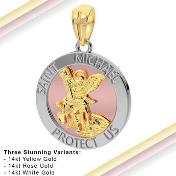 Saint Michael White, Yellow and Pink Gold Pendant RPD4564 - Jewelry